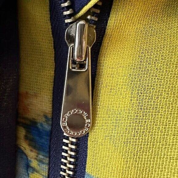 Crocodile Ladies Blue & Yellow Mesh Floral Zippered Vest Pockets Size Medium - Picture 6 of 8